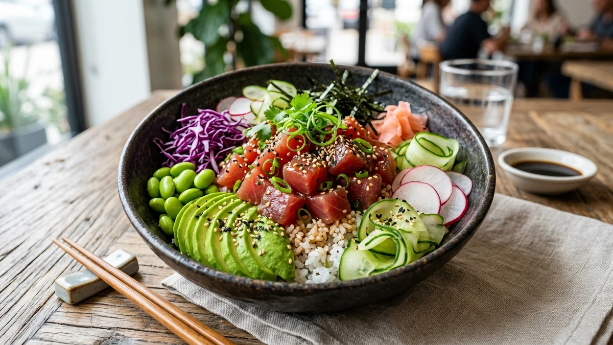 Fresh Hawaiian Ahi Tuna Poke Bowl Recipe (Raw & Marinated) cooked to perfection - Yumaroma