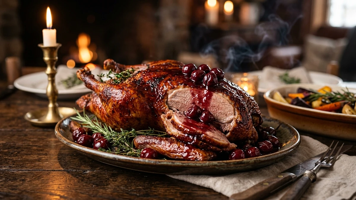 Applewood Smoked Whole Duck with Cherry Glaze Recipe cooked to perfection - Yumaroma