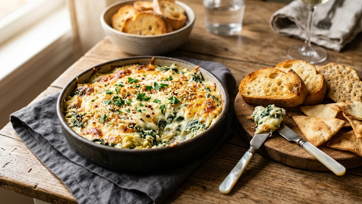 Easy Baked Spinach Artichoke Dip Recipe cooked to perfection - Yumaroma
