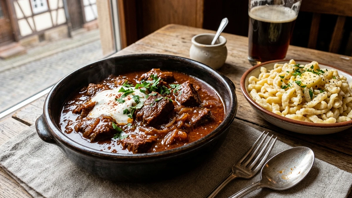 Authentic German Rindergulasch (Beef Goulash Stew) Recipe cooked to perfection - Yumaroma