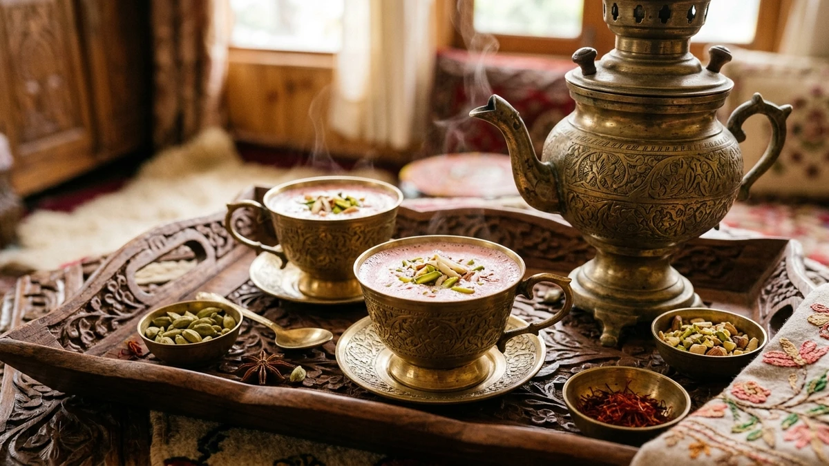 Authentic Pink Kashmiri Noon Chai Recipe (Gulabi Chai) cooked to perfection - Yumaroma