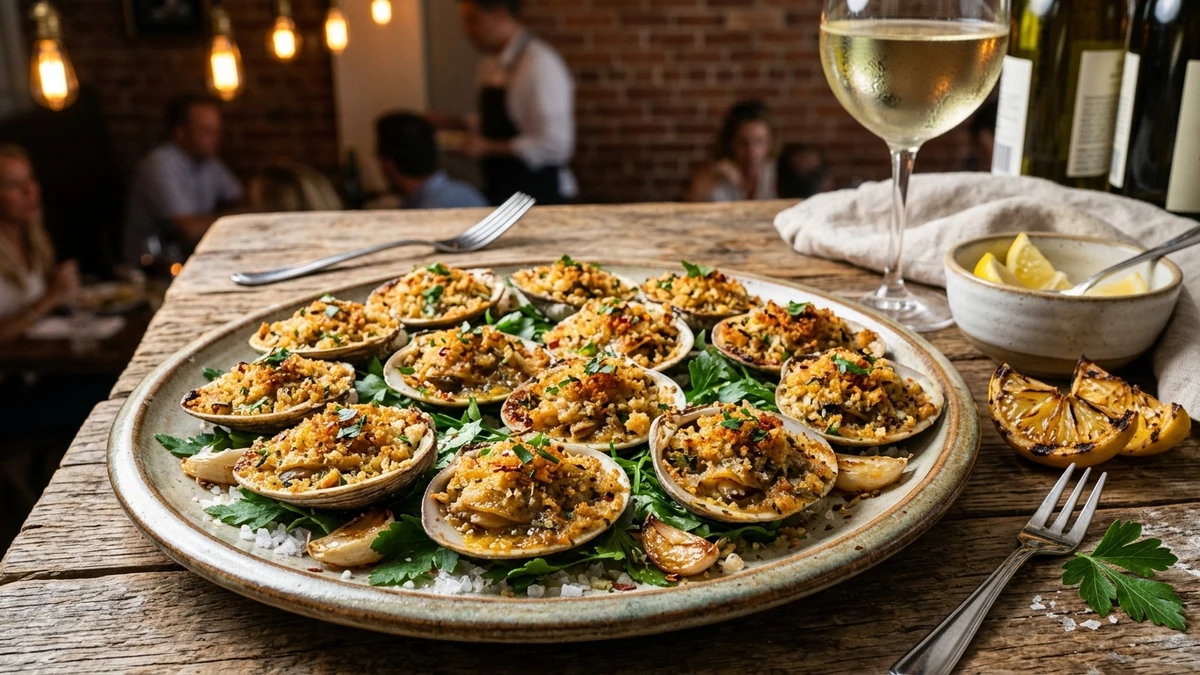Classic Baked Clams Oreganata Recipe (Crispy Herb Stuffed Clams) cooked to perfection - Yumaroma