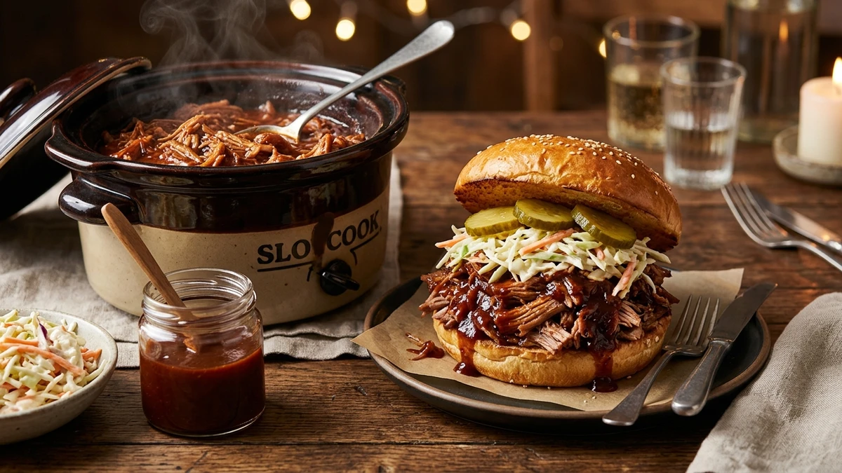 Slow Cooker BBQ Pulled Pork Recipe (Crock Pot Tender) cooked to perfection - Yumaroma