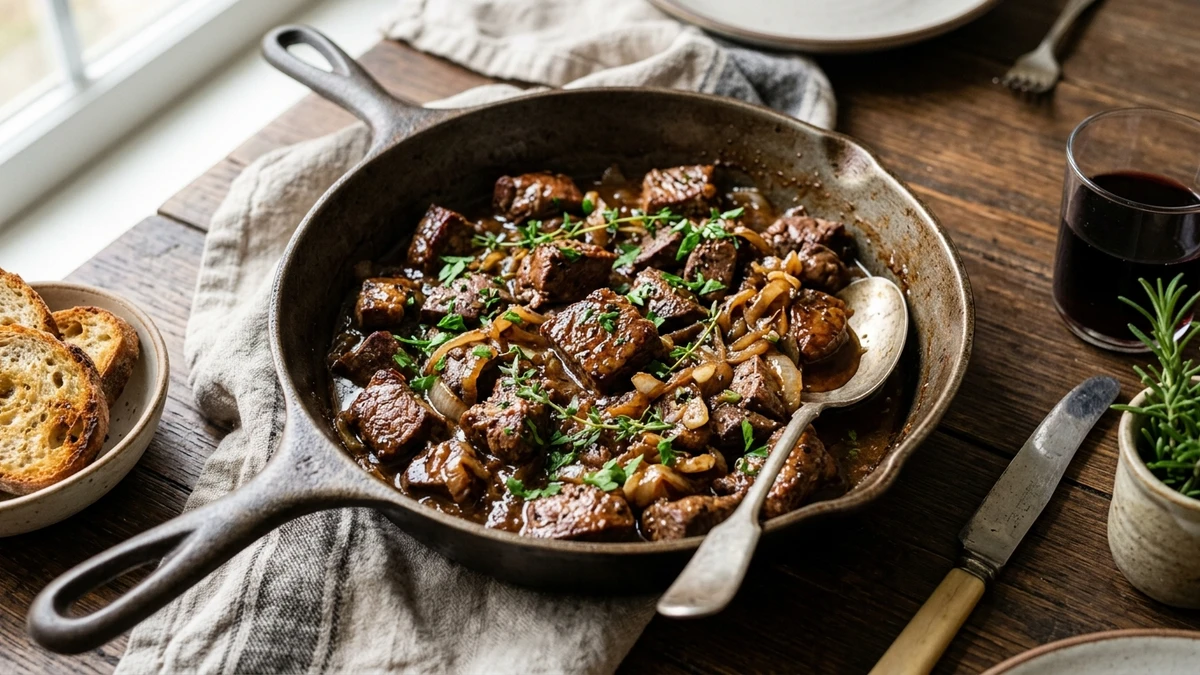 Beef and Liver Skillet with Onions Recipe cooked to perfection - Yumaroma