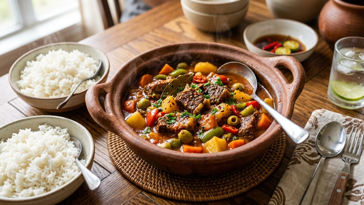 Authentic Filipino Beef Caldereta (Kaldereta) cooked to perfection - Yumaroma