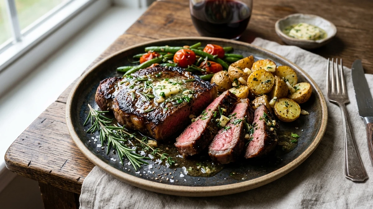 Garlic Herb Butter Pan-Seared Sirloin Steak Recipe cooked to perfection - Yumaroma