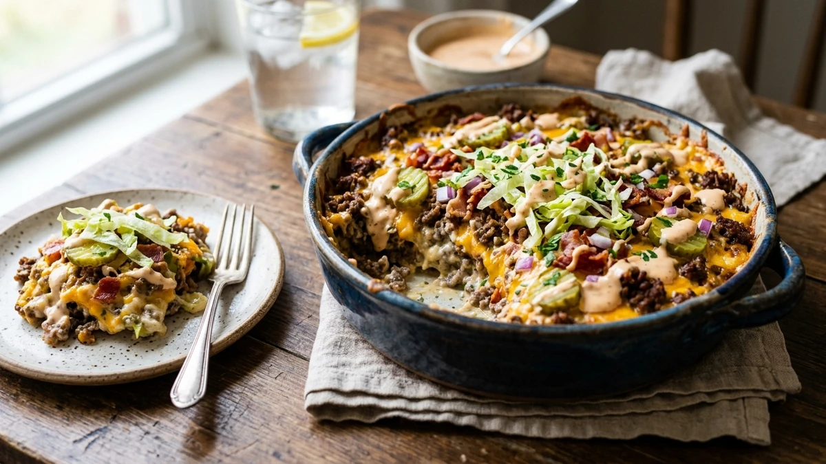 Keto Big Mac Casserole Recipe cooked to perfection - Yumaroma