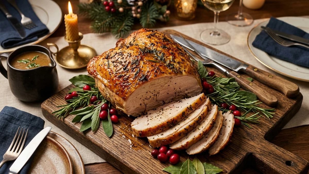 Juicy Oven-Roasted Bone-In Turkey Breast Recipe (Herb Butter) cooked to perfection - Yumaroma