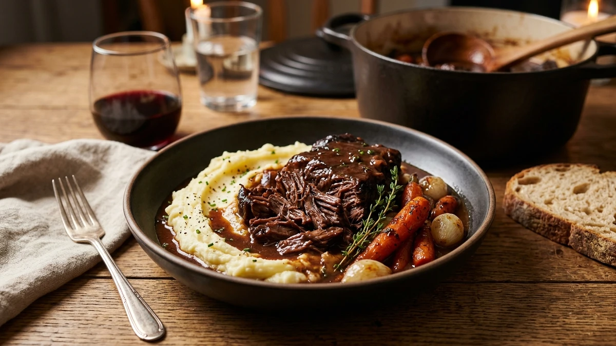 Tender Braised Mock Chuck Roast Recipe (Dutch Oven) cooked to perfection - Yumaroma