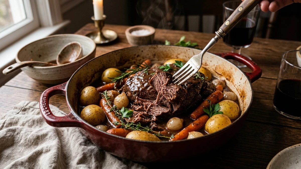 Tender Dutch Oven Braised Mock Tenderloin Roast Recipe cooked to perfection - Yumaroma
