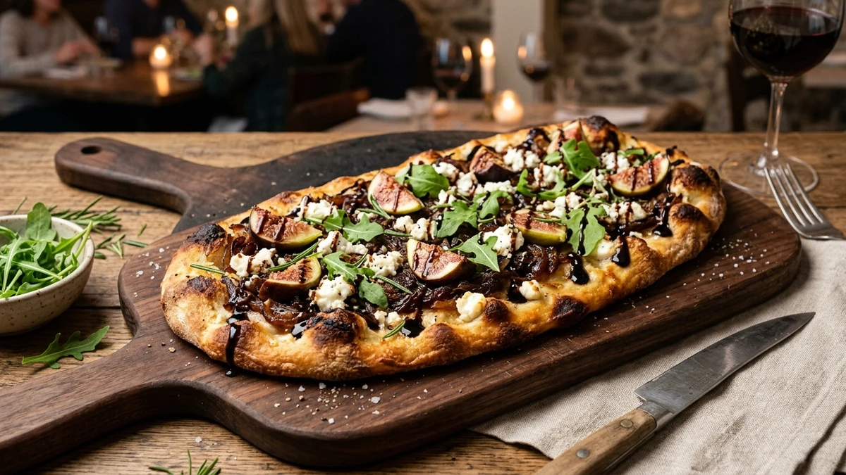 Caramelized Onion, Fig & Goat Cheese Flatbread Pizza Recipe cooked to perfection - Yumaroma