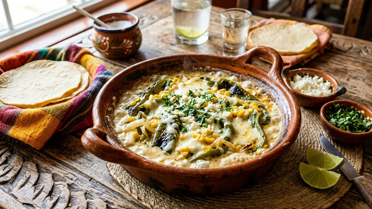 Cheesy Roasted Anaheim Peppers Rajas con Crema Recipe cooked to perfection - Yumaroma