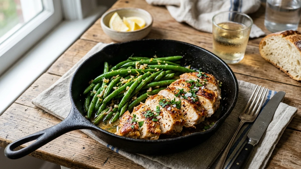 Garlic Butter Chicken Breast and Green Beans Skillet Recipe cooked to perfection - Yumaroma