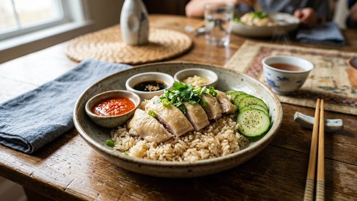 One-Pot Rice Cooker Chicken and Rice Recipe (Hainanese Style) cooked to perfection - Yumaroma