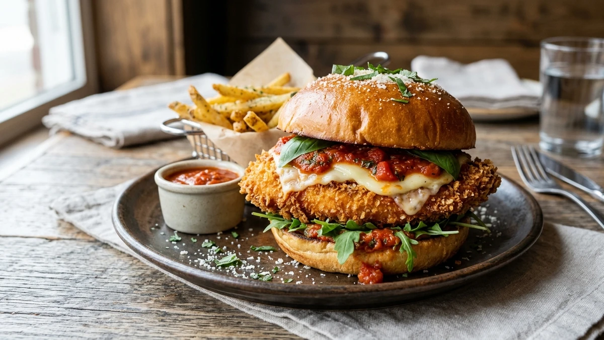 Crispy Chicken Parmesan Sandwich Recipe cooked to perfection - Yumaroma