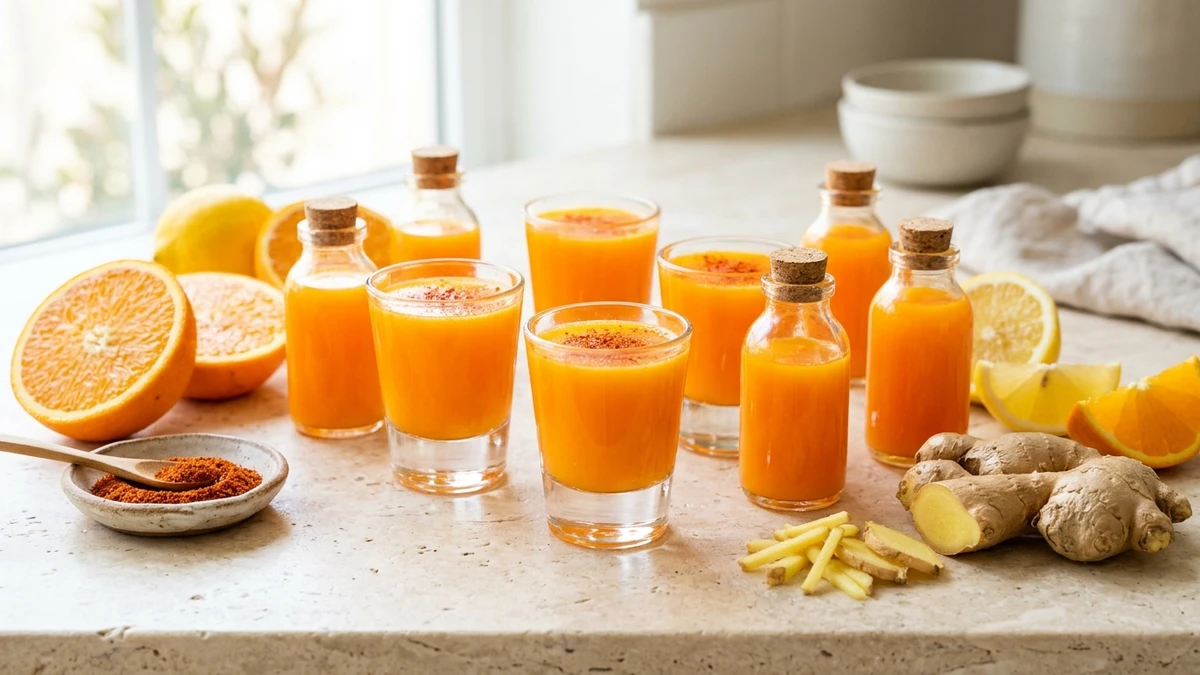 Cold-Pressed Orange, Ginger & Cayenne Immunity Shots Recipe cooked to perfection - Yumaroma