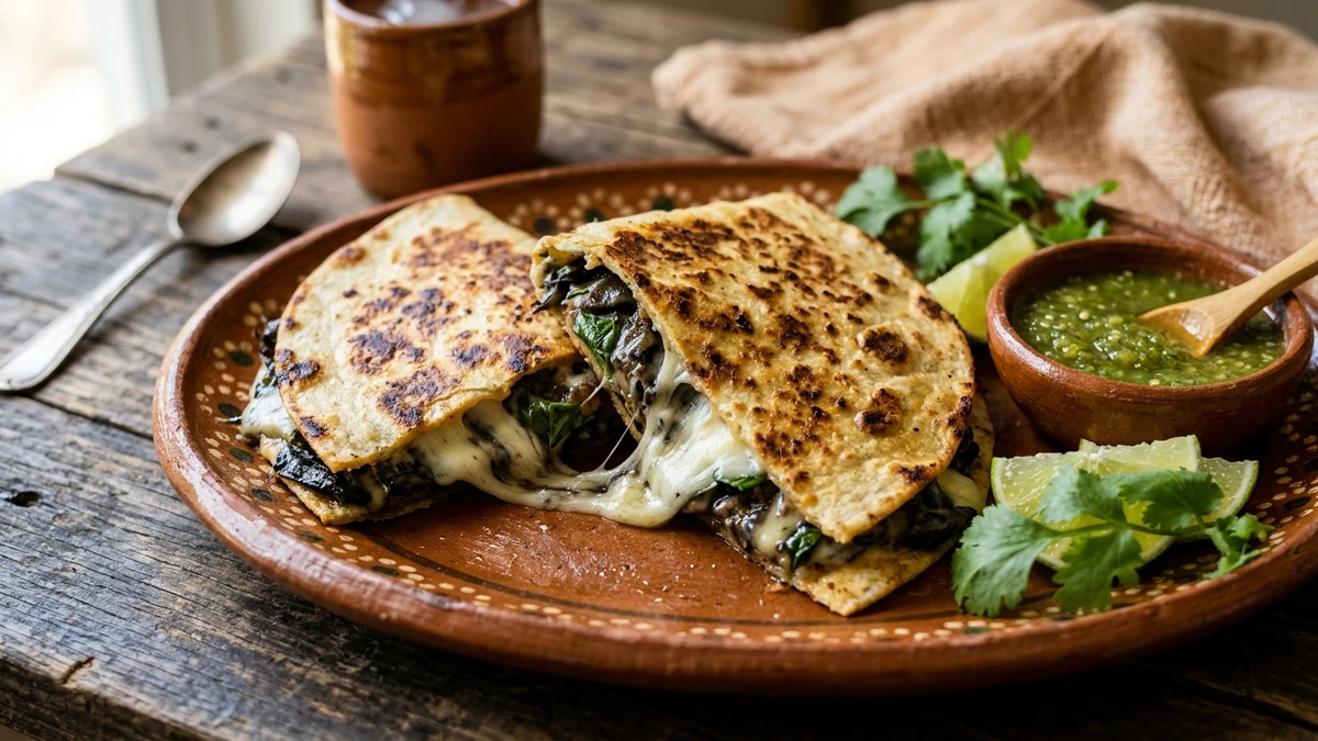 Traditional Mexican Huitlacoche Quesadillas Recipe (Corn Smut) cooked to perfection - Yumaroma
