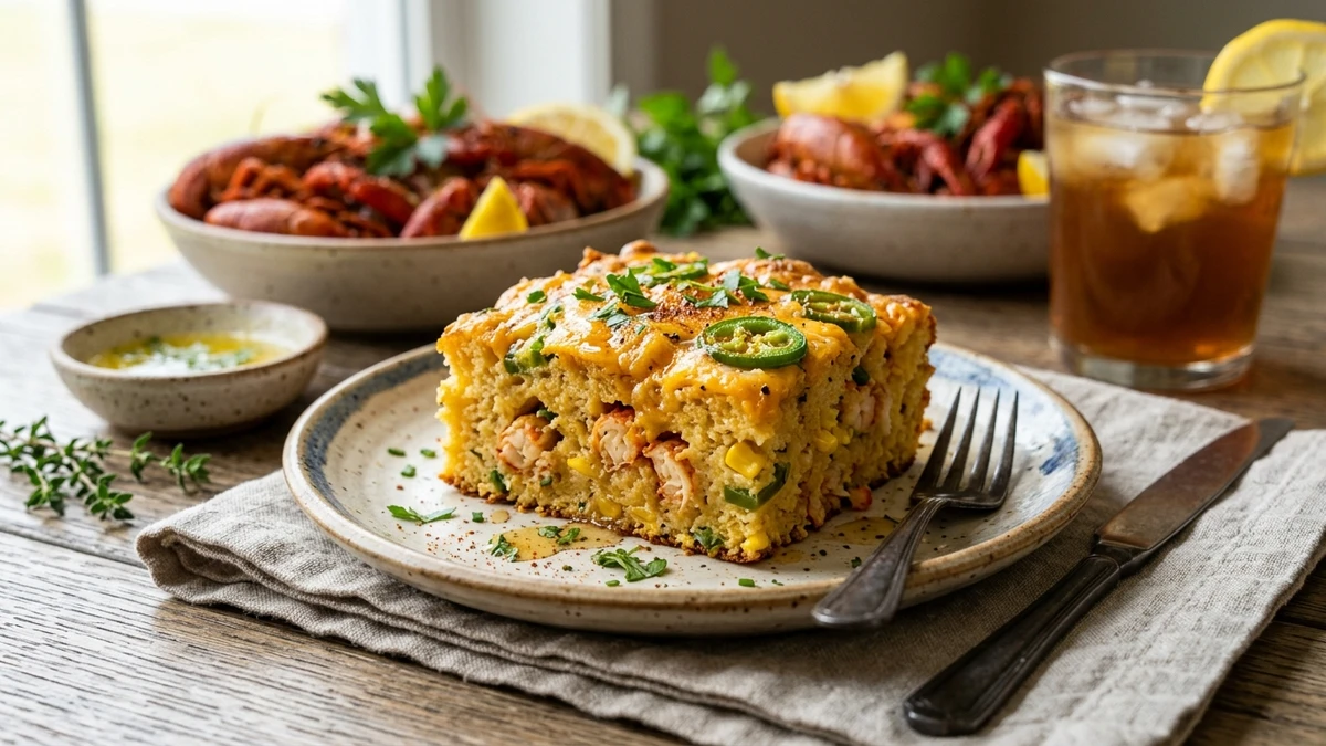 Cajun Cheesy Jalapeño Crawfish Cornbread Recipe cooked to perfection - Yumaroma