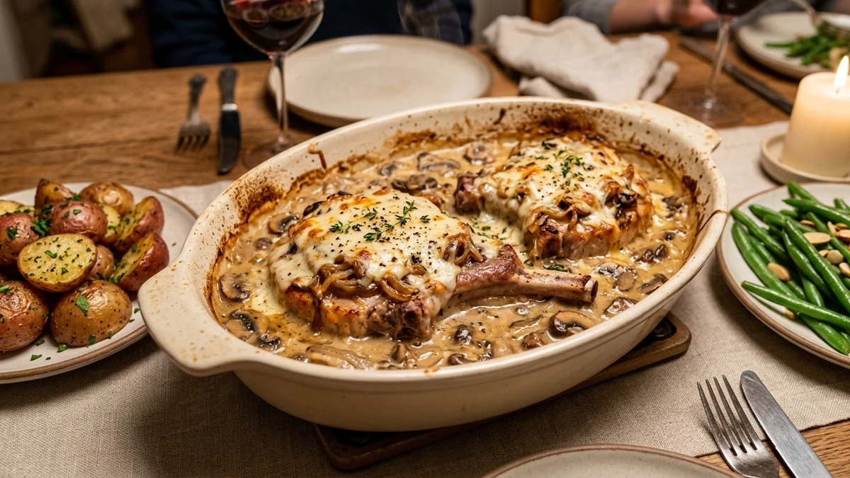 Creamy Baked Pork Chop Supreme with Sour Cream & Mushrooms Recipe cooked to perfection - Yumaroma