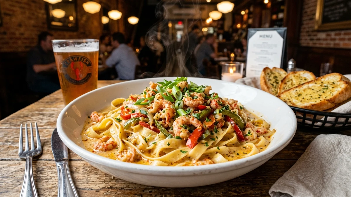 Creamy Cajun Crawfish Fettuccine Pasta Recipe cooked to perfection - Yumaroma