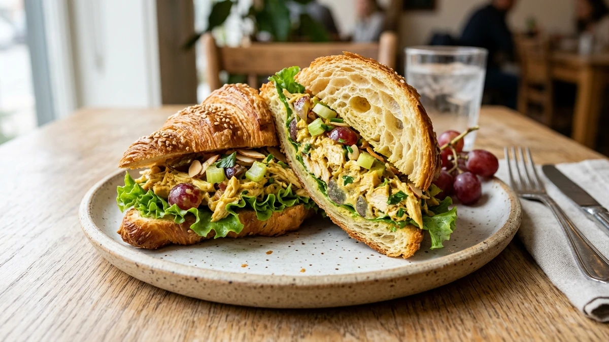 Creamy Curried Chicken Salad Croissant Sandwich Recipe cooked to perfection - Yumaroma