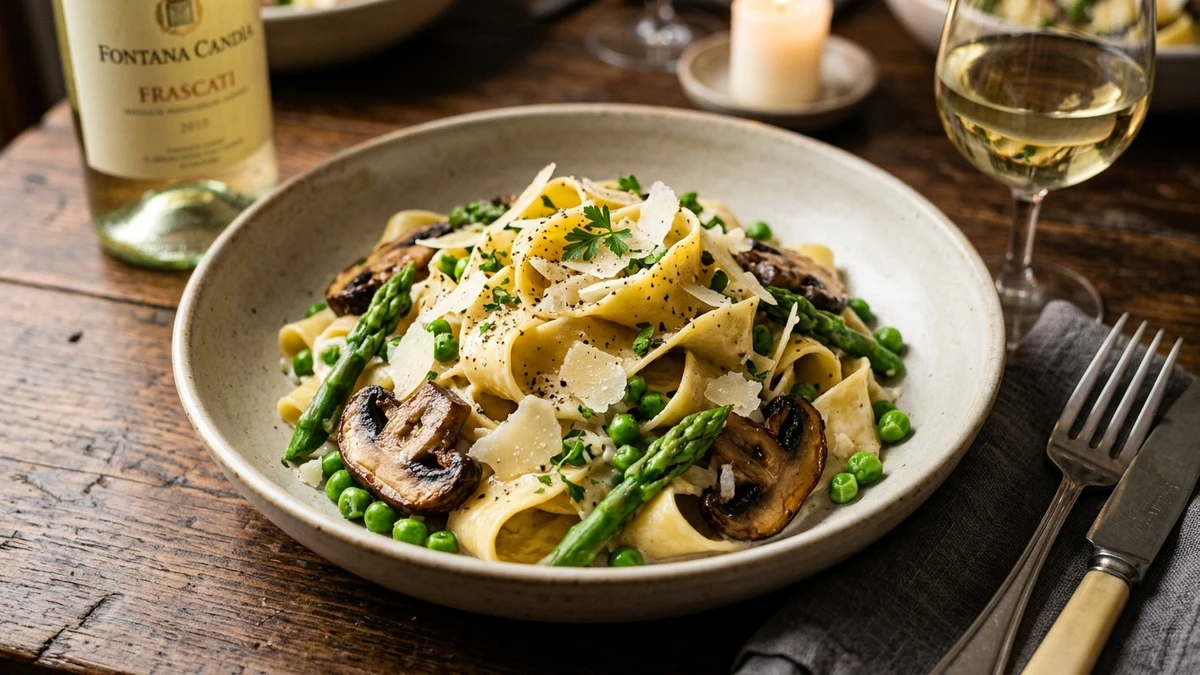 Creamy Portobello Mushroom & Asparagus Pasta Recipe cooked to perfection - Yumaroma