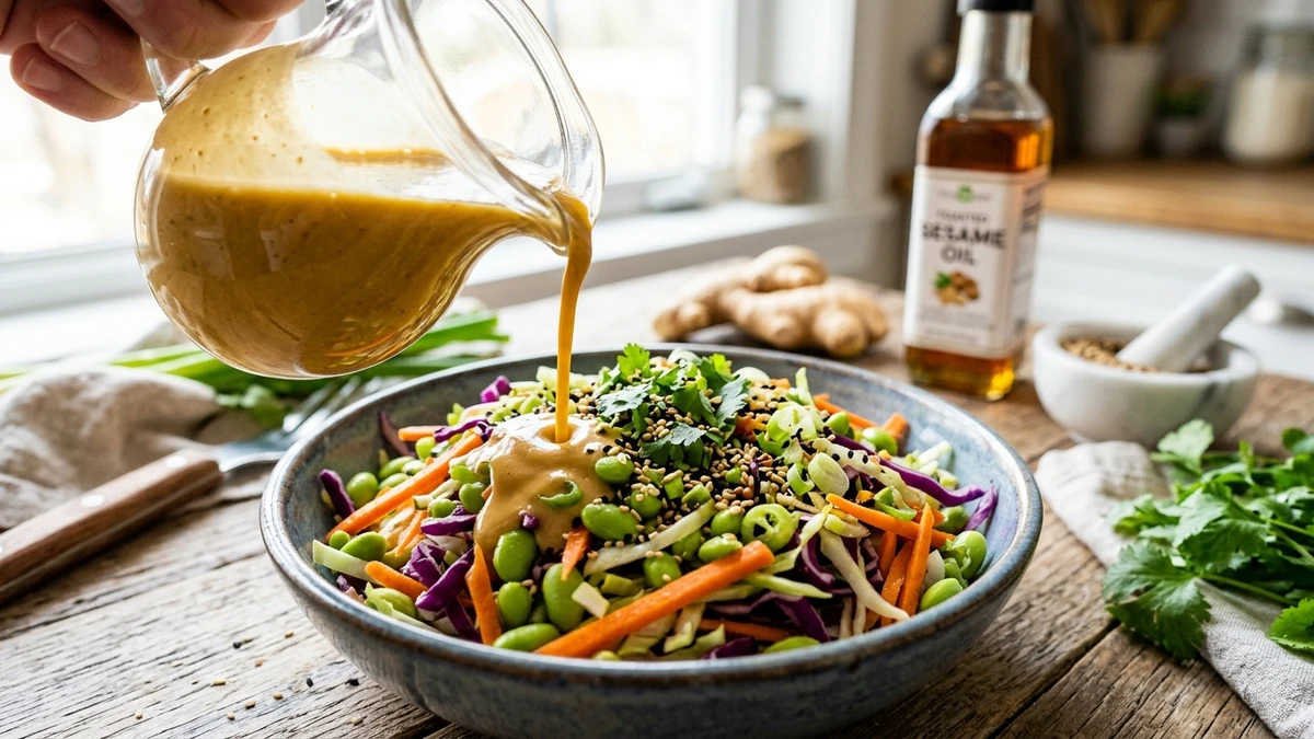 Creamy Sesame Ginger Asian Coleslaw Dressing Recipe (5-Minute) cooked to perfection - Yumaroma