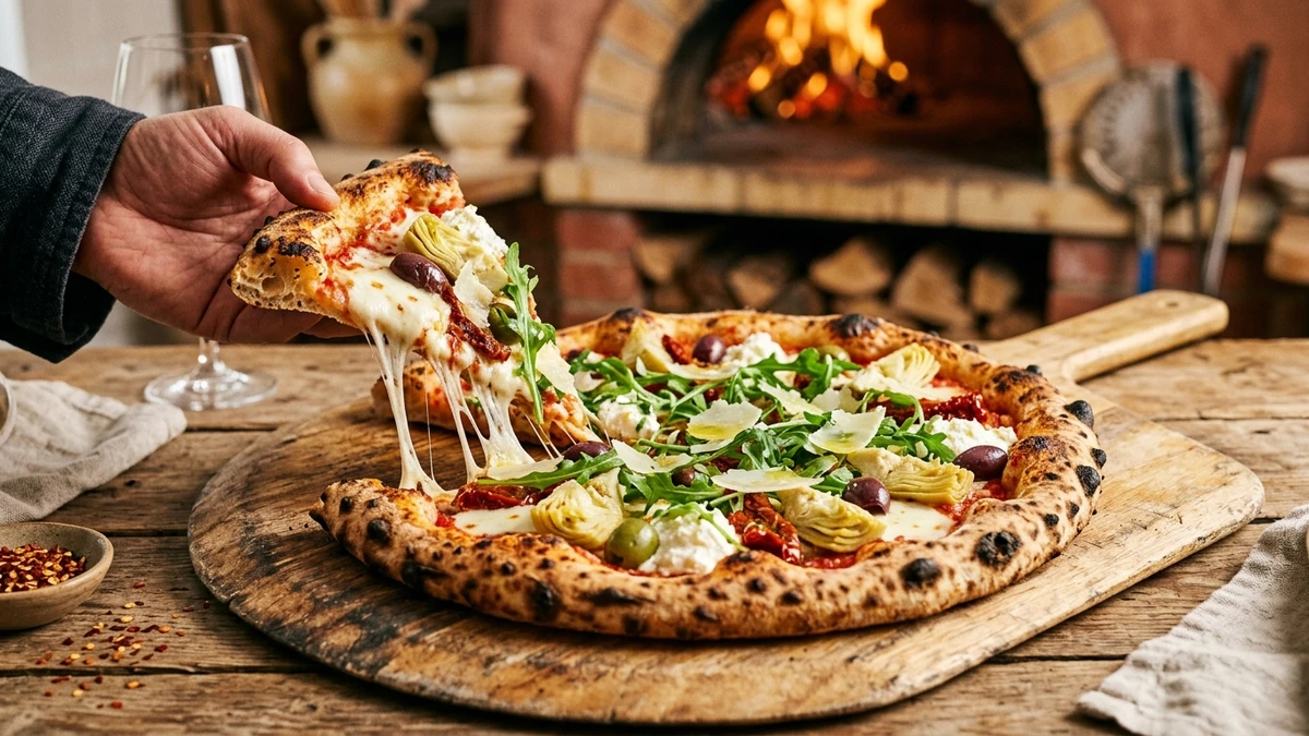 Crispy Crust Mediterranean Artichoke & Olive Pizza Recipe cooked to perfection - Yumaroma