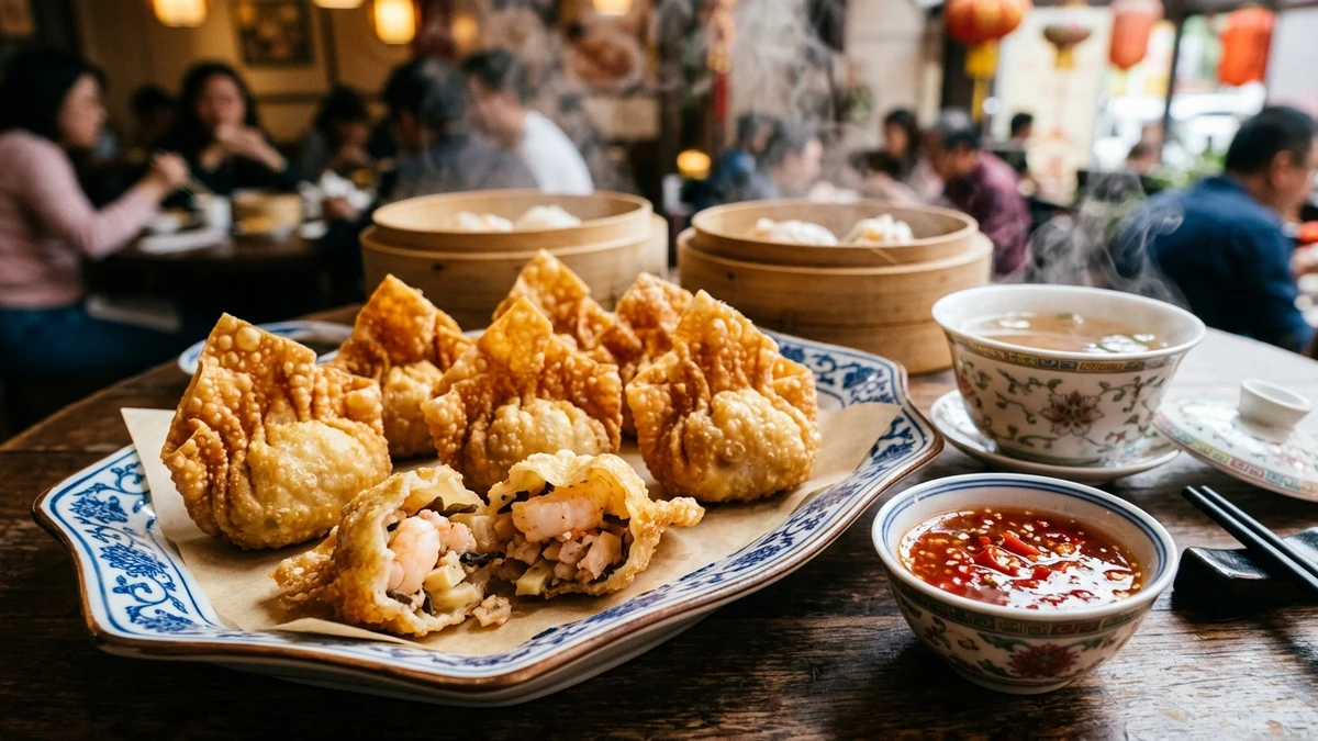 Crispy Fried Shrimp Wontons Recipe (Dim Sum Style) cooked to perfection - Yumaroma