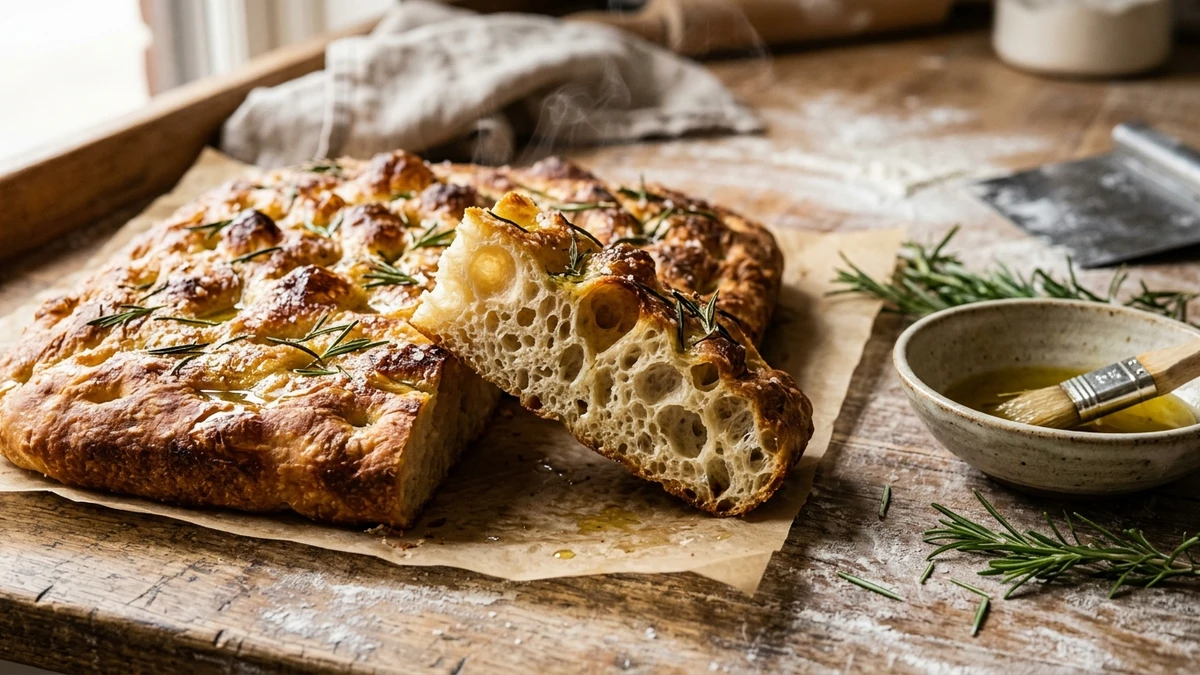 Crispy Rosemary & Sea Salt Sourdough Discard Focaccia Bread Recipe cooked to perfection - Yumaroma