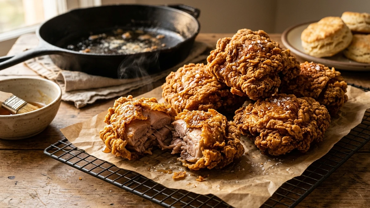 Crispy Southern Buttermilk Fried Chicken Thighs Recipe cooked to perfection - Yumaroma