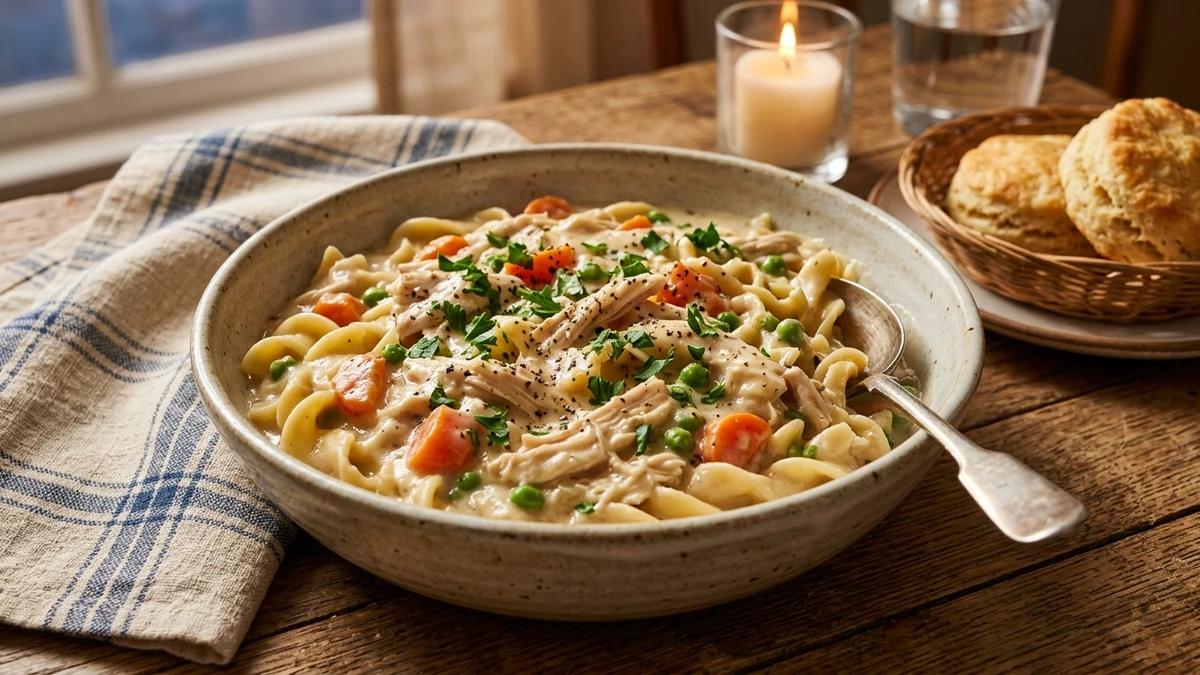 Slow Cooker Crockpot Chicken and Noodles Recipe (Creamy) cooked to perfection - Yumaroma