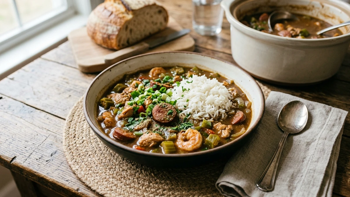 Slow Cooker Crockpot Gumbo Recipe cooked to perfection - Yumaroma