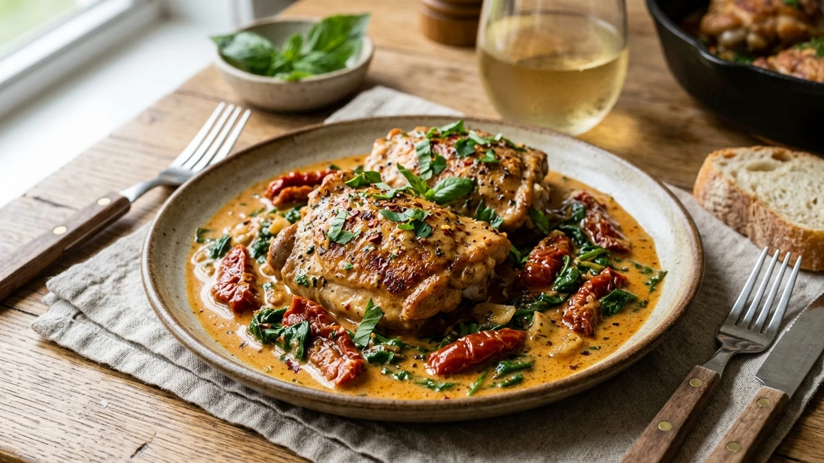 Creamy Dairy-Free Garlic Tuscan Chicken Recipe cooked to perfection - Yumaroma