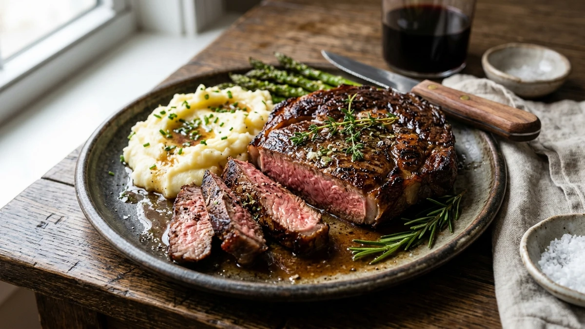 Classic Delmonico's Pan-Seared Ribeye Steak Recipe cooked to perfection - Yumaroma