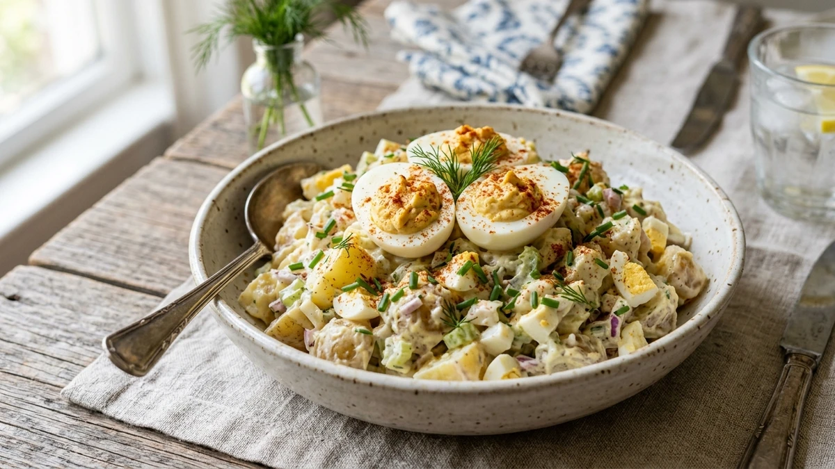Southern Deviled Egg Potato Salad Recipe cooked to perfection - Yumaroma