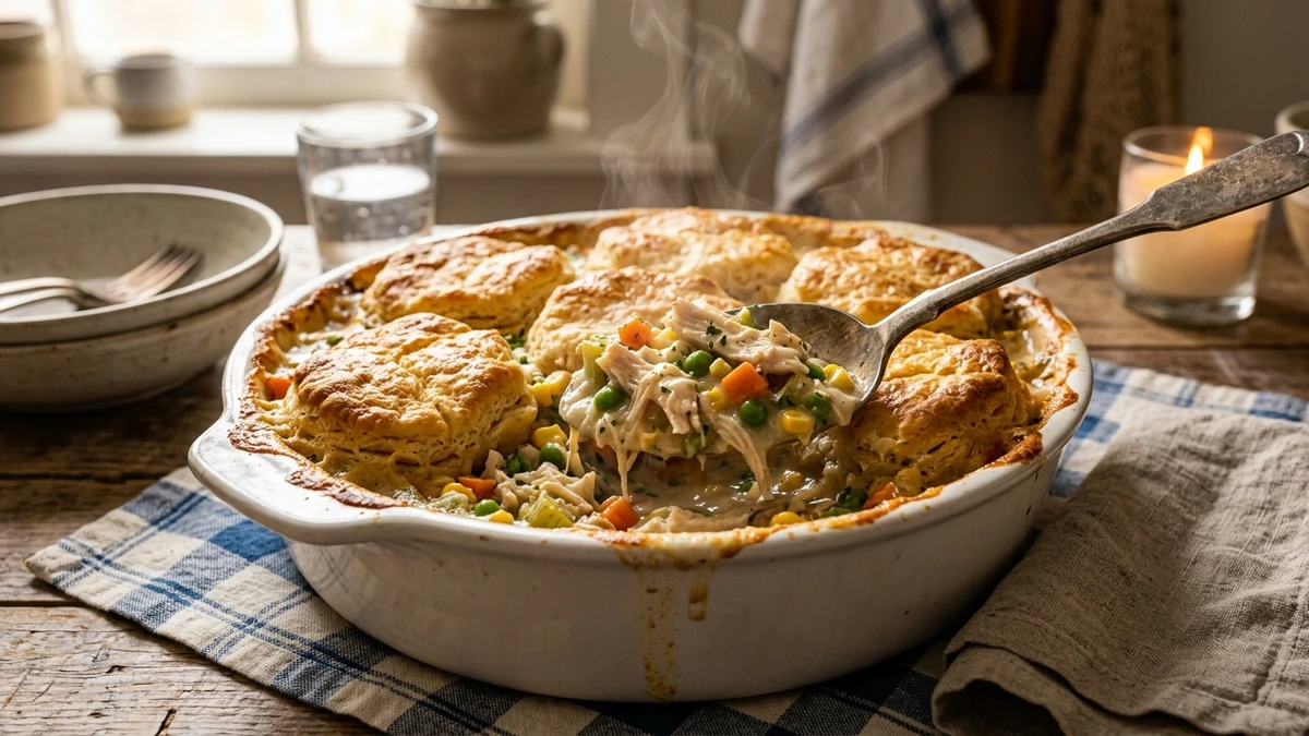 Easy Cream of Chicken Pot Pie Casserole Recipe (30-Minute) cooked to perfection - Yumaroma