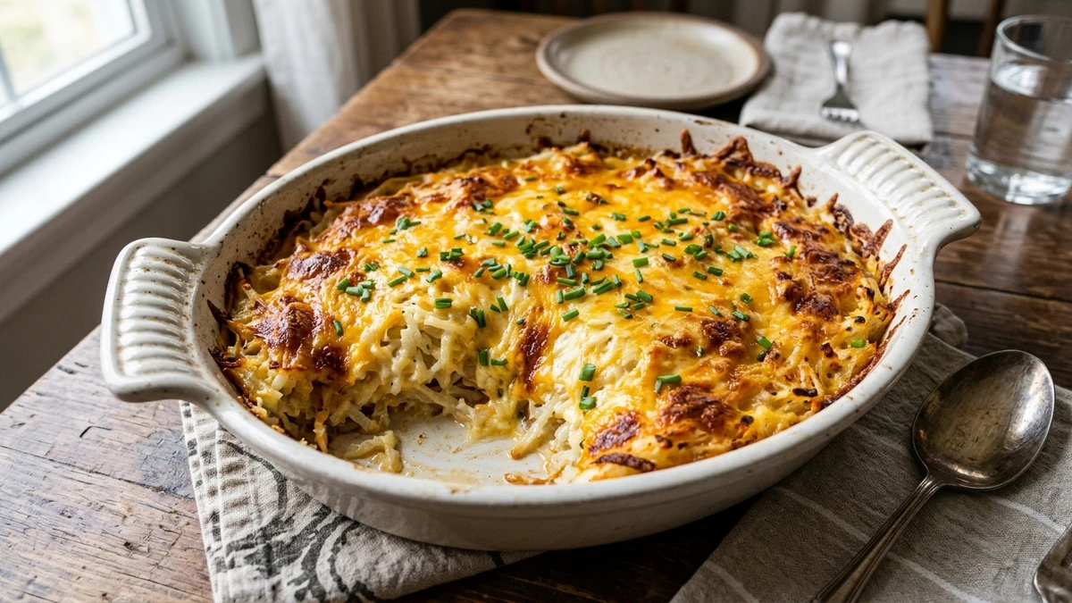 Cheesy Cracker Barrel Hash Brown Casserole Recipe cooked to perfection - Yumaroma