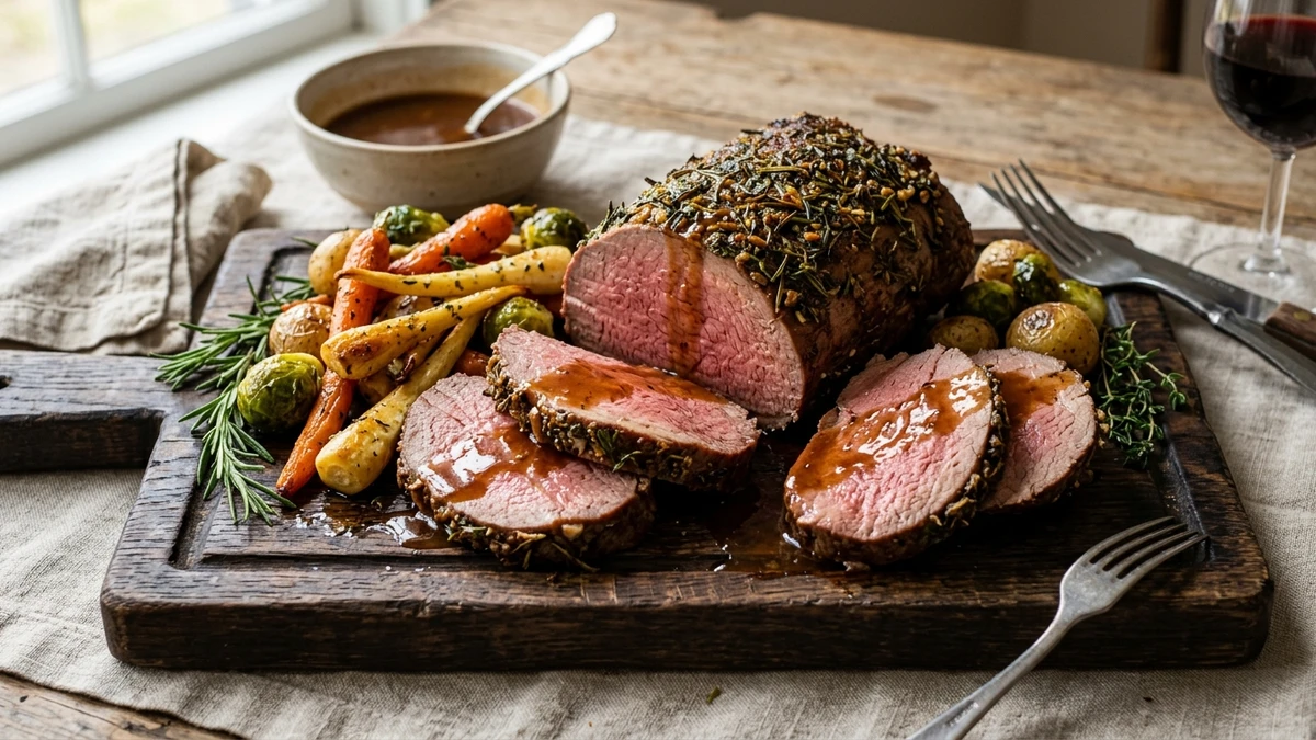 Herb-Crusted Tender Slow-Roasted Elk Roast Recipe cooked to perfection - Yumaroma