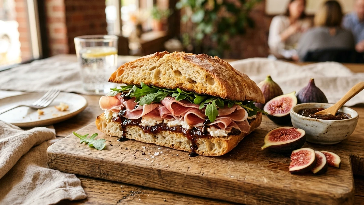 Gourmet Fig Jam & Prosciutto Sandwich cooked to perfection - Yumaroma