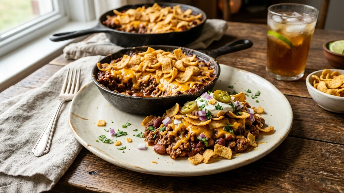 Classic Texas Frito Chili Pie Casserole Recipe cooked to perfection - Yumaroma