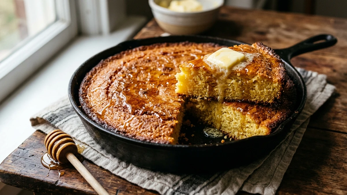 Golden Skillet Buttermilk Egg-Free Cornbread Recipe cooked to perfection - Yumaroma