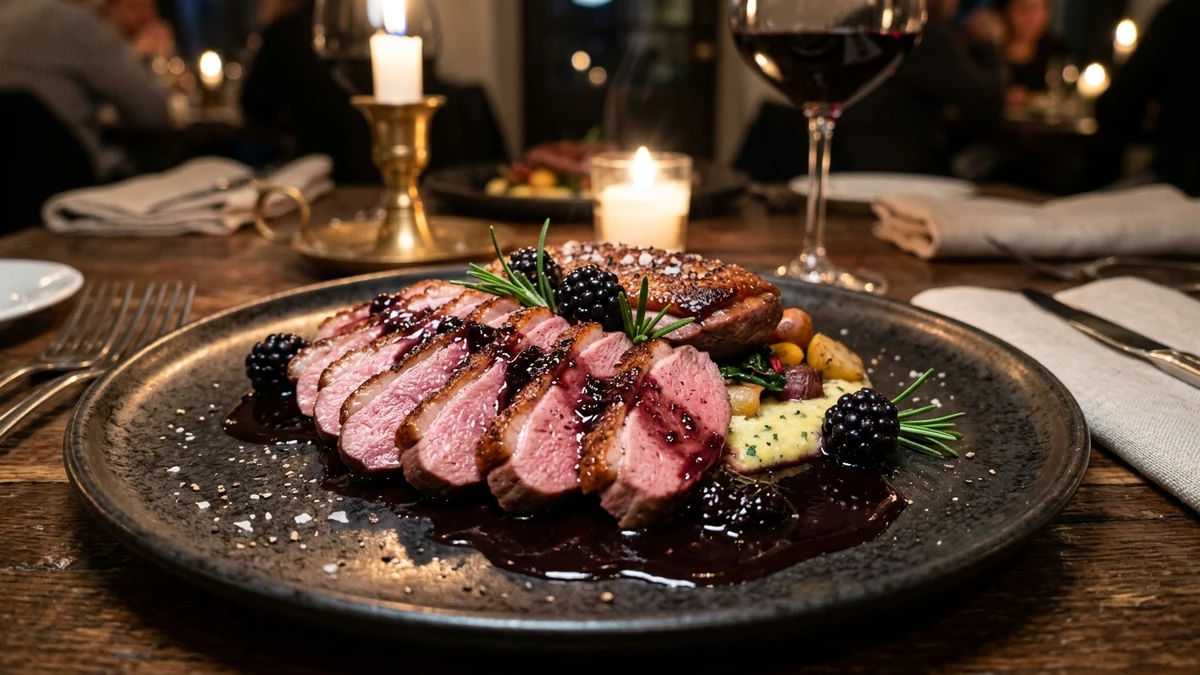 Pan-Seared Wild Goose Breast with Blackberry Port Sauce cooked to perfection - Yumaroma