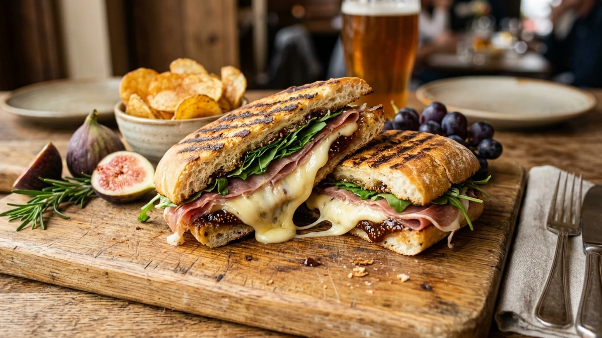 Gourmet Fig Jam, Prosciutto & Brie Pressed Panini Recipe cooked to perfection - Yumaroma