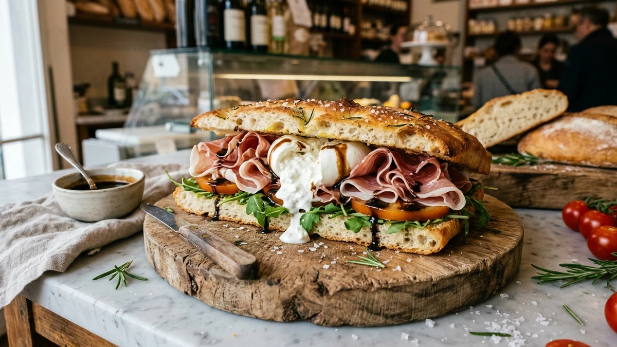 Gourmet Italian Prosciutto & Burrata Sandwich Recipe (Focaccia) cooked to perfection - Yumaroma