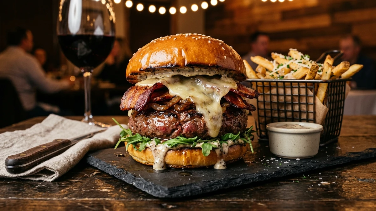 Gourmet American Wagyu Beef Burger Recipe with Truffle Aioli cooked to perfection - Yumaroma