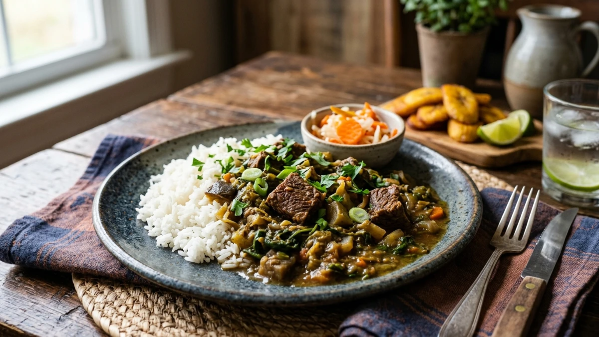 Authentic Haitian Légume Vegetables with Beef Recipe cooked to perfection - Yumaroma