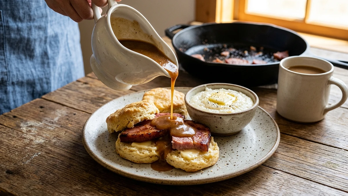 Southern Redeye Ham Gravy with Coffee & Pan Drippings cooked to perfection - Yumaroma