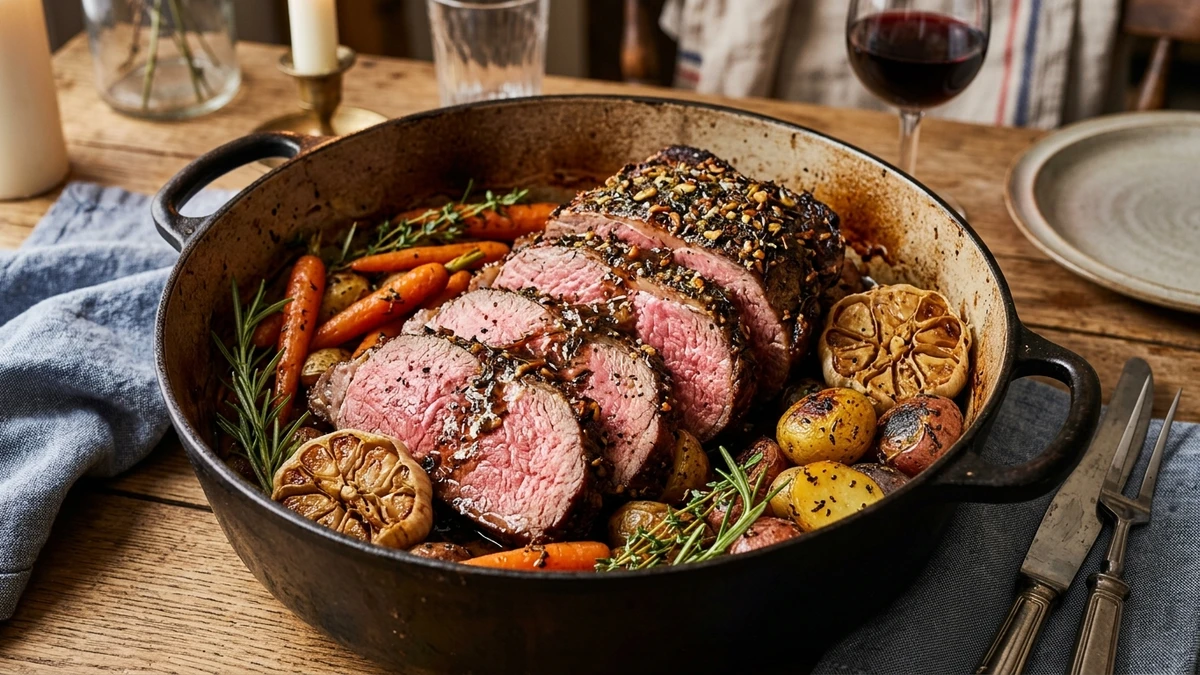Herb-Crusted Dutch Oven Cross Rib Roast Recipe cooked to perfection - Yumaroma