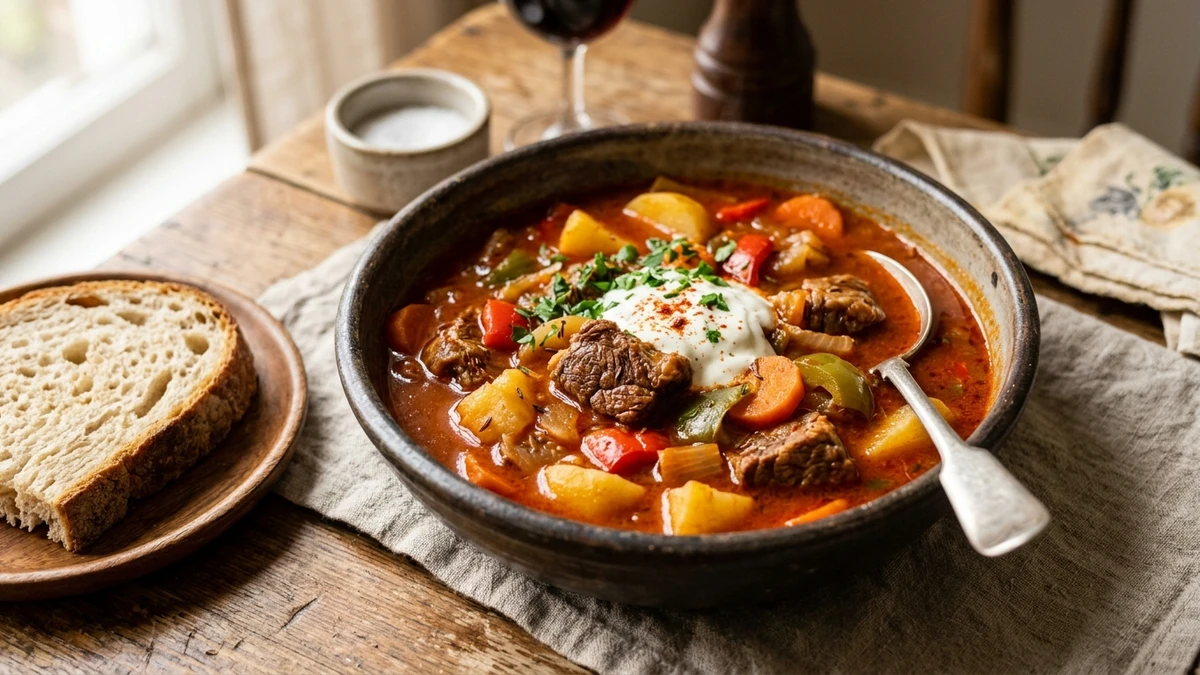 Authentic Hungarian Beef Goulash Recipe (Gulyás) cooked to perfection - Yumaroma